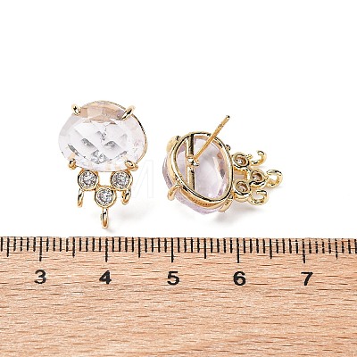 Brass Micro Pave Cubic Zirconia Stud Earring Findings with Natural Gemstone KK-Z096-05G-1