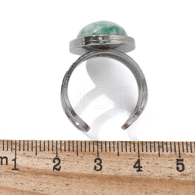 Oval Natural Green Spot Jasper Finger Rings RJEW-M062-02P-13-1