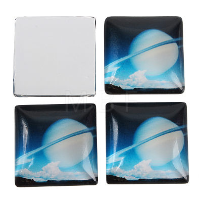 Starry Sky Printed Glass Square Cabochons X-GGLA-N001-10mm-D24-1
