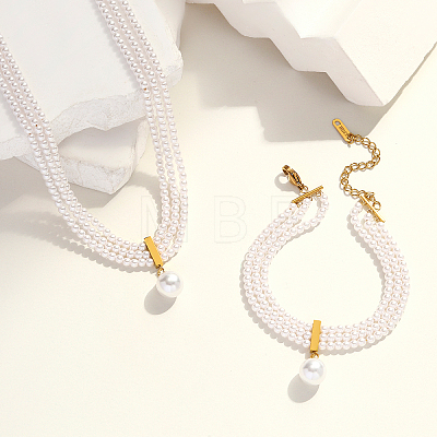 Multi Strand Plastic Imitation Pearl Beaded Choker Necklaces & Bracelets Sets PQ1108-1