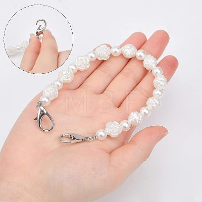 Plastic Imitation Pearl Round & Rose Beaded Bag Handles FIND-WH0034-85P-1