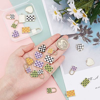 SUPERFINDINGS 24Pcs 12 Style Rack Plating Alloy Checkerboard Pendants FIND-FH0003-01-1