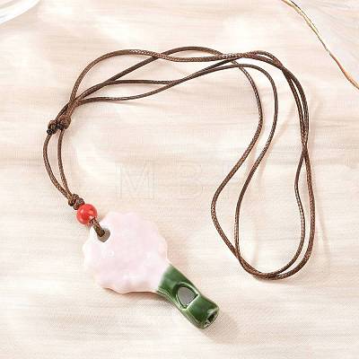 Adjustable Sunflower Porcelain Whistle Pendant Waxed Cord Necklaces for Women FB-CBA68CE-01A-1