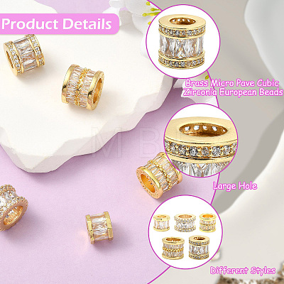 5Pcs 5 Styles Brass Micro Pave Cubic Zirconia European Beads KK-CJ0005-77-1