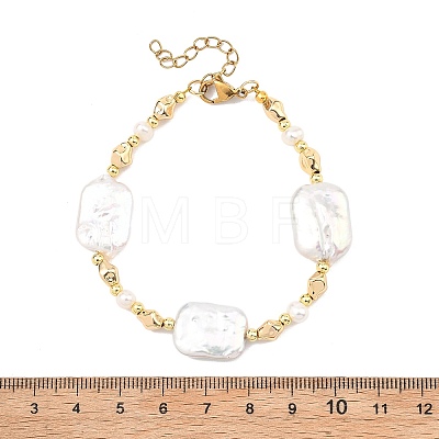 Natural Baroque Pearl Keshi Pearl & Brass Beaded Bracelets for Women BJEW-JB13798-1