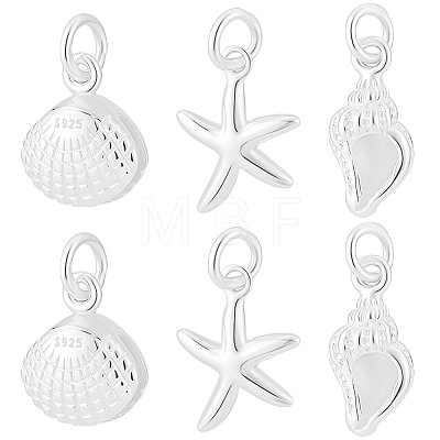 6Pcs 3 Styles Ocean 925 Sterling Silver Pendants STER-BBC0009-57-1
