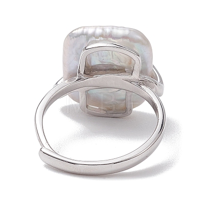 Square Natural Pearl Adjustable Rings RJEW-P113-10P-1