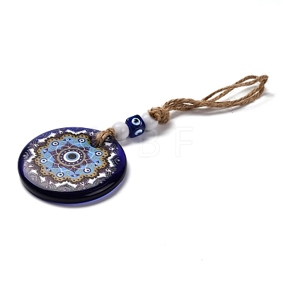 Flat Round with Evil Eye Lampwork Pendant Decoration HJEW-Z005-01C-1