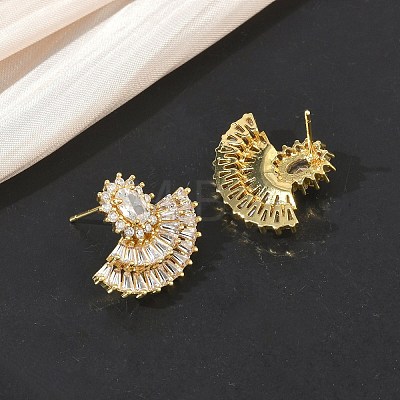 Fan-Shaped Brass & Clear Cubic Zirconia Stud Earrings for Women KK-CBA36A2-13G-1