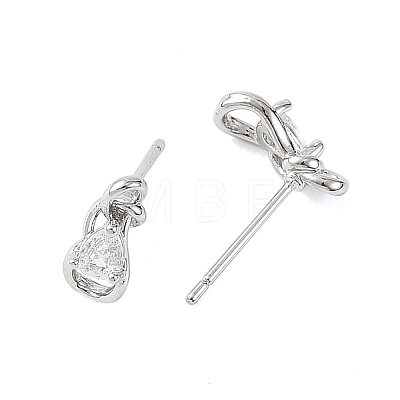SHEGRACE Teardrop Brass Micro Pave Clear Cubic Zirconia Stud Earrings XGRQ4N877-701P-1