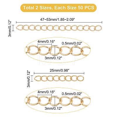 Unicraftale 100Pcs 2 Style 304 Stainless Steel Curb Chain Extender STAS-UN0038-14G-1