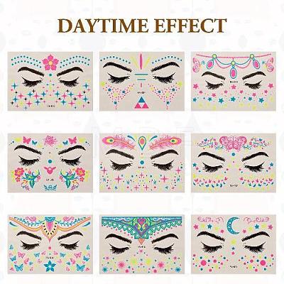 9 Sheets 9 Style Creative Fluorescent Face Tattoo Paper Stickers STIC-TA0002-01-1