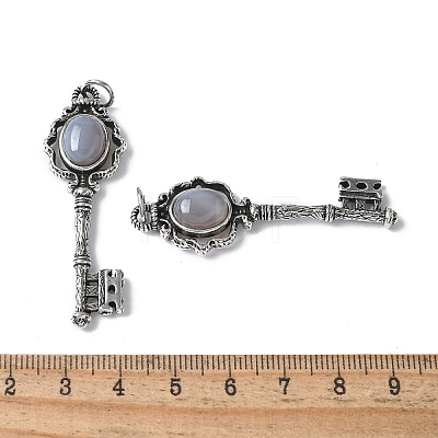 Key Brass Natural Grey Agate Big Pendants KK-D361-01AS-24-1