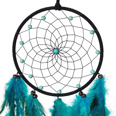 Iron Woven Web/Net with Feather Pendant Decorations AJEW-B017-04-1