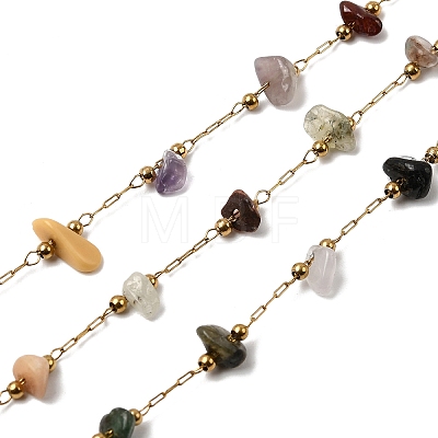 Handmade 304 Stainless Steel Chains with Gemstone Chip Beads CHS-K020-16G-1