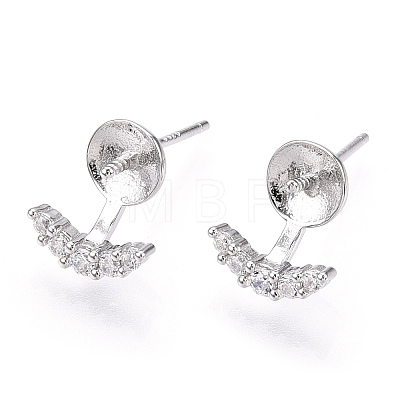 925 Sterling Silver Stud Earring Findings Micro Pave Cubic Zirconia STER-T007-17P-1