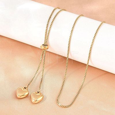 Adjustable 304 Stainless Steel Heart Tassel Box Chain Lariat Necklaces for Women SA-D001-03G-1