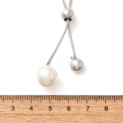 304 Stainless Steel Round Shell Pearl Pendant Lariat Necklaces for Women NJEW-U031-04P-1