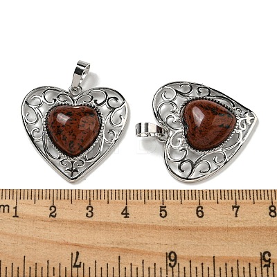 Natural Mahogany Obsidian Peach Love Heart Pendants G-G158-01O-1