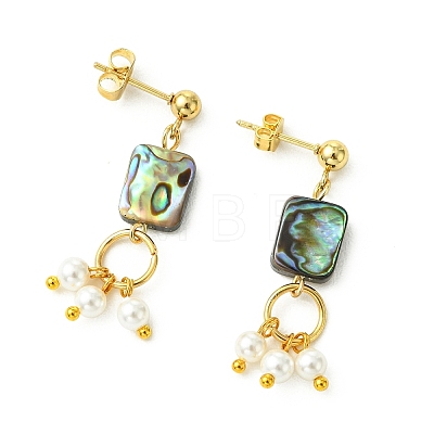 Abalone Shell/Paua Shell & Shell Pearl Beads Dangle Earrings EJEW-JE07327-02-1