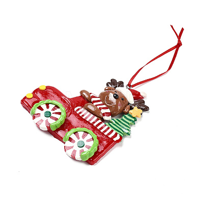 Christmas Car Handmade Polymer Clay Pendant Decorations HJEW-P017-03B-1