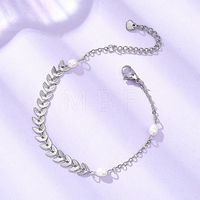 Natural Cultured Freshwater Pearl Beads Link Bracelets BJEW-JB12857-02-1