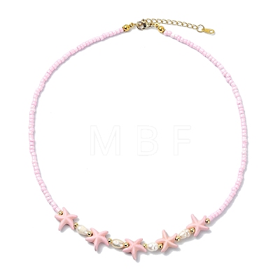 2Pcs 2 Styles Ocean Turtle Starfish Synthetic Turquoise & Natural Pearl & Glass Seed Beaded Necklaces NJEW-JN06130-01-1