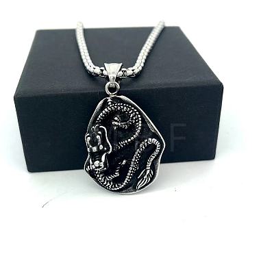Vintage Punk 304 Stainless Steel Dragon Pendant Necklaces for Men GS6470-1