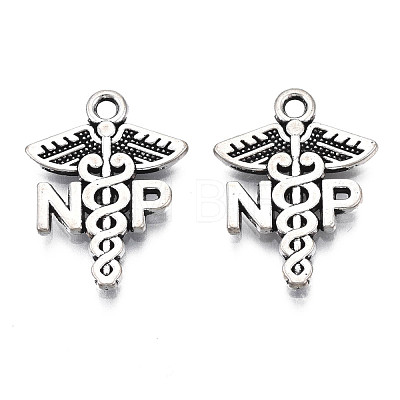 Tibetan Style Alloy NP Caduceus Medical Symbol Charms TIBEP-N008-136-1