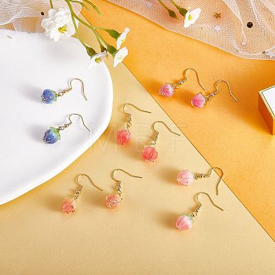 3D Resin Flower Dangle Earrings EJEW-SW00019-05-1