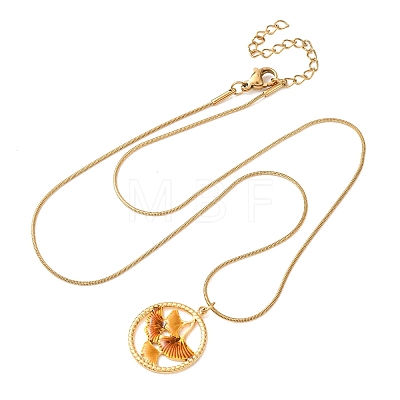 Brass Enamel Pendant 304 Stainless Steel Round Snake Chain Necklaces for Women KK-CBA3D94-01A-G-1