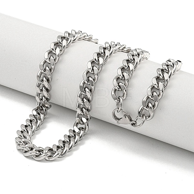 Non-Tarnish 201 Stainless Steel Cuban Link Chain Necklaces for Women and Men NJEW-F322-11P-01-1