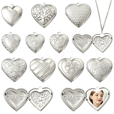 10Pcs 10 Styles 304 Stainless Steel Locket Pendants STAS-YW0011-31-1