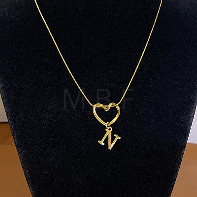 304 Stainless Steel Heart with Initial Pendant Necklaces for Women FS-WG4DC9E-14-1