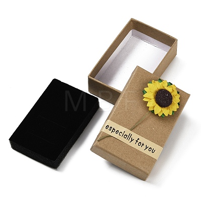 Kraft Paper Gift Boxes with Faux Sunflower Outside for Jewelry Set CON-Z011-01A-02-1