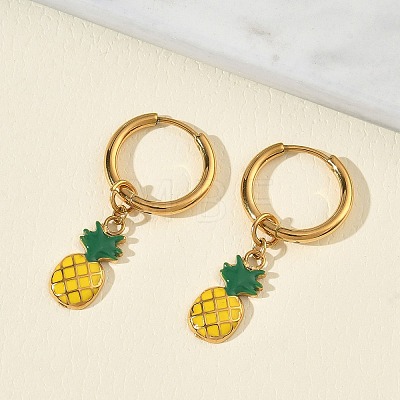 Fruit 304 Stainless Steel Enamel Hoop Dangle Earrings EJEW-T059-01B-1