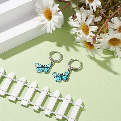 Two Tone Butterfly Dangle Hoop Earrings EJEW-JE04811-1