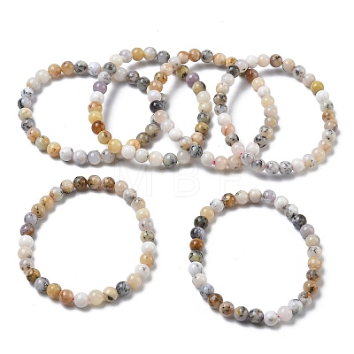 Natural Green Opal Round Beads Stretch Bracelets for Women BJEW-Z158-03L-04-1