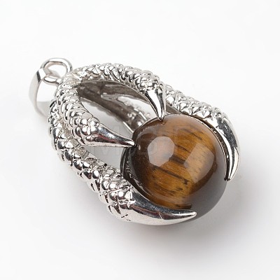 Eagle Claw Alloy Natural Tiger Eye Pendants G-L455-A14-1