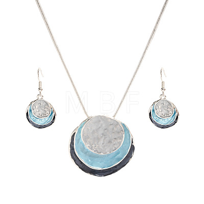 Three Flat Round Zinc Alloy Enamel Pendant Necklaces & Dangle Earrings Sets WGCF00E-02-1