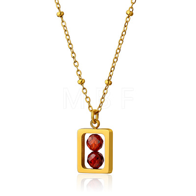 304 Stainless Steel Rectangle with Facetd Round Cubic Zirconia Ball Pendant Necklaces WGA581F-06-1