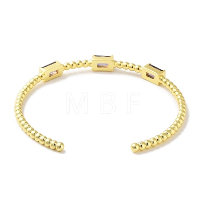 Rectangle Brass Pave Glass Open Cuff Bangles for Women BJEW-Z061-05G-1