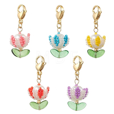 Flower Glass Seed Beaded Pendant Decorations HJEW-MZ00163-1