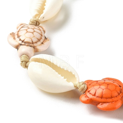 Synthetic Turquoise Tortoise & Natural Shell Braided Bead Bracelets BJEW-TA00367-1