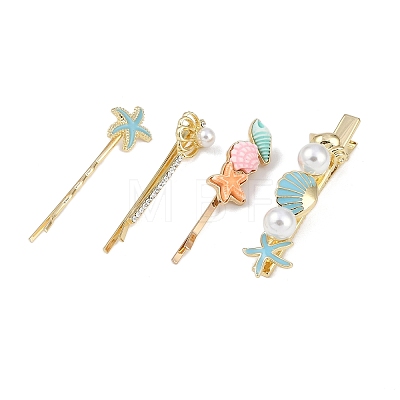 Conch/Starfish/Shell Shape Alloy Hair Bobby Pin Sets AJEW-A056-02D-1