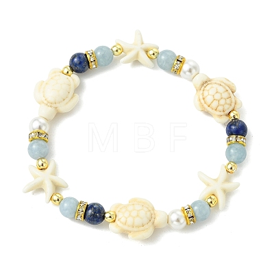 3Pcs Shell Pearl & Natural & Synthetic Mixed Gemstone Beads Stretch Bracelets for Women BJEW-JB13898-1