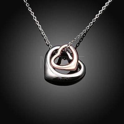 Platinum & Rose Gold Plated Tin Alloy Double Heart Pendant Necklaces NJEW-BB02208-1