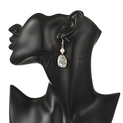 Natural Cultured Freshwater Pearl & Abalone Shell/Paua Shell Beads Dangle Earrings EJEW-JE07313-01-1