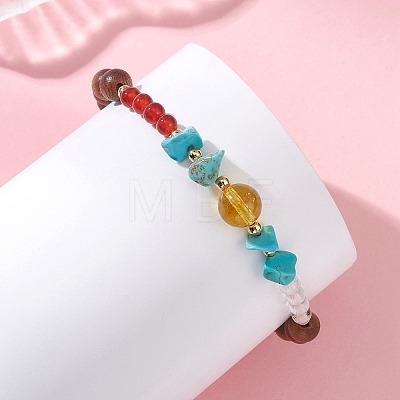 Wood & Natural Quartz Crystal & Carnelian & Synthetic Turquoise Beaded Stretch Bracelets for Women BJEW-TA00730-1