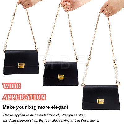 WADORN 3Pcs 3 Style ABS Plastic Imitation Pearl & Iron Curb Chain Bag Handles DIY-WR0002-70B-1